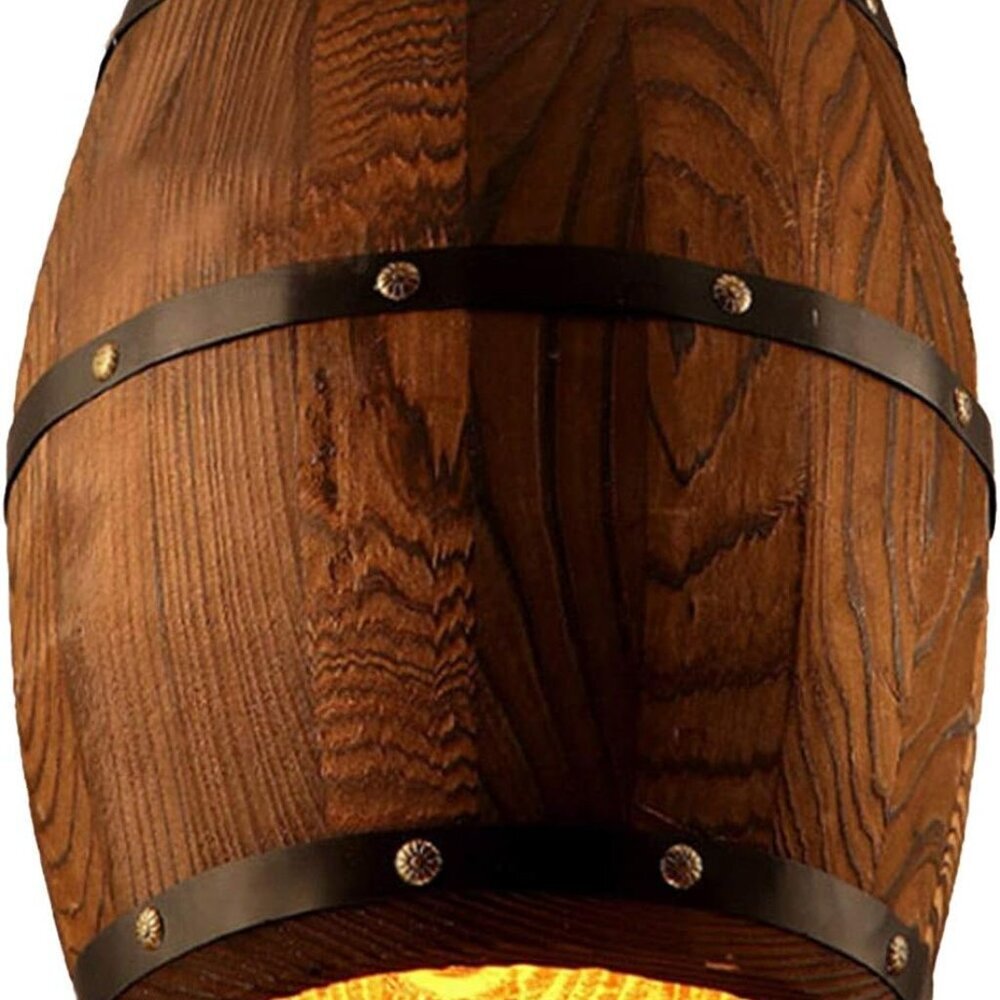 Antique Wood Wine Barrel Pendant Lamp Hanging Rustic Unique Kitchen Bar Ceiling